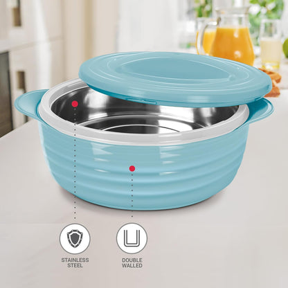 MILTON Aspire Jr. Set Inner Stainless Steel Casseroles, Blue (500,1000,1500 ml) | Double Walled| PU Insulated | Hot & Cold