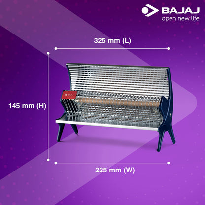 Bajaj Flashy Radiant Room Heater For Home|Stainless Steel Heat Reflector|Nickel Chrome Mesh|Adjustable Thermostat|1000 W Ceramic Heater For Winter|Electric Heater For Room|2-Yr Warranty By Bajaj|Black