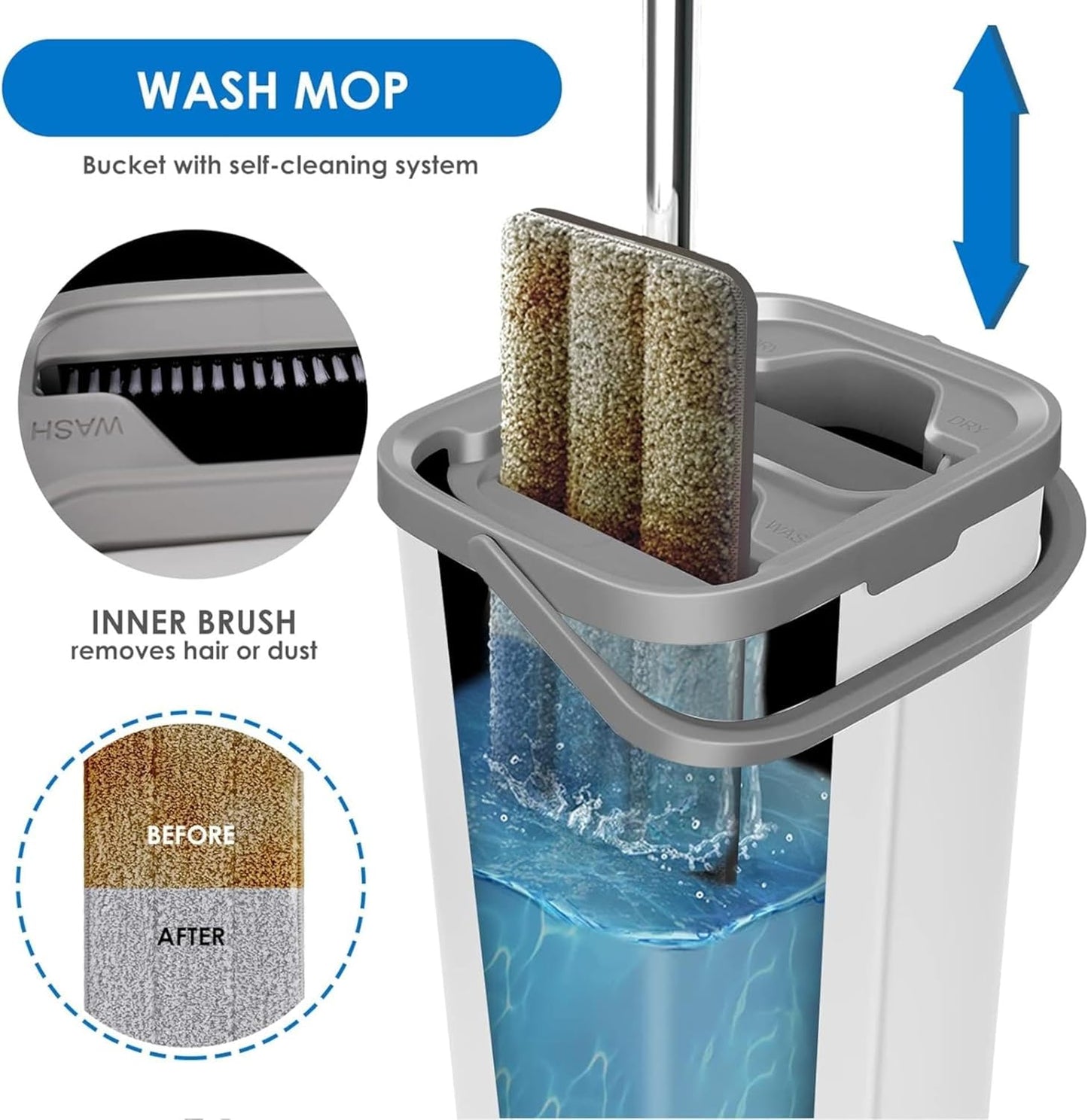 Floor Mop with Bucket, Mop Set, No Hand Washing, Water Wiping pocha Mop, Wet and Dry Use, Cleaning Supplies,pocha Machine, for Flooring, for Home and mop pocha Standing pocha