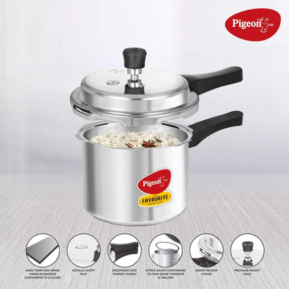 Pigeon By Stovekraft Favourite Induction Base Aluminium Pressure Cooker with Outer Lid, 3 Litres (Silver)