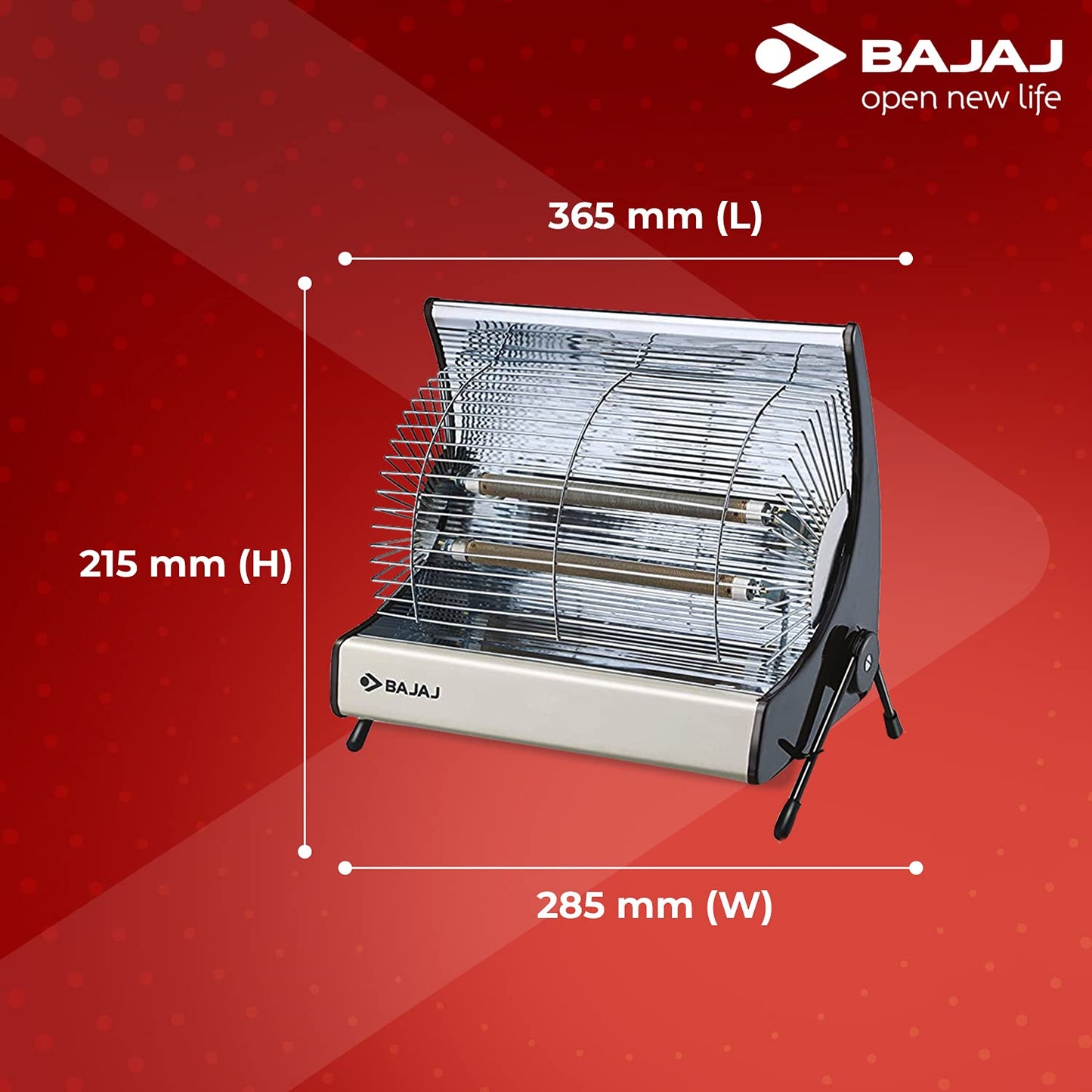 Bajaj Deluxe 2000 Watts Halogen Room Heater | ISI Approved | Adjustable Thermostat | 2 Heat Settings | 2 Yr Warranty