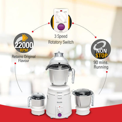 Sujata Dynamix 900 Watts Mixer Grinder | 22000 Rotations Per Min | 90 Minutes Continuous Running | 3 Versatile Jars 1500 ml, 1000 ml and 400 ml