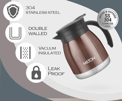 Milton Bistro 600 Thermosteel Carafe, 495 ml, Brown Kettle For Keep Tea Or Coffee Hot And Fresh For Longer Time