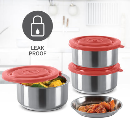 MILTON Ambition 3 Stainless Steel Tiffin, 3 Containers, 300 ml Each with Jacket, Red | Light Weight | Easy to Carry | Leak Proof | Food Grade | Odour Proof