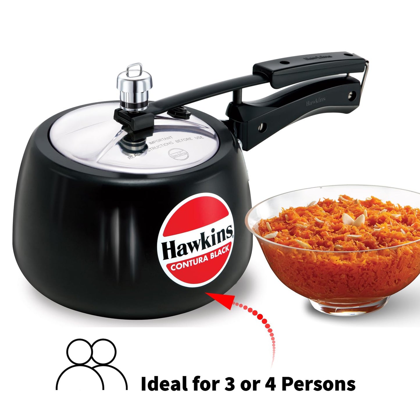 Hawkins 3 Litre Contura Black Pressure Cooker, Hard Anodised Inner Lid Cooker, Handi Cooker, Black (CB30)