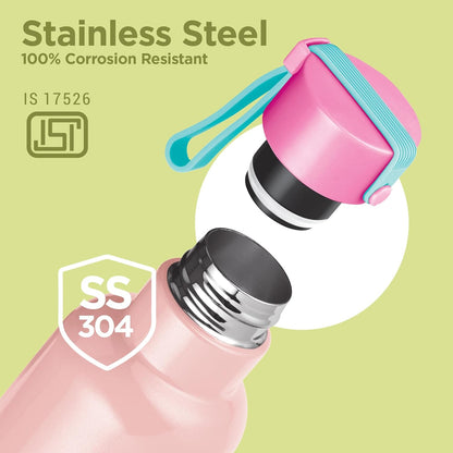 Milton Felice 700 Thermosteel Water Bottle 550 ml, 24 Hr Hot and Cold I Leak Proof Lid, ISI Certified I Vacuum Insulated I for Office, Gym, School I Pink