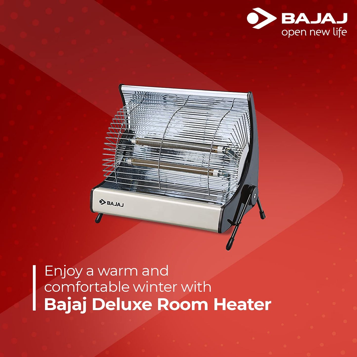 Bajaj Deluxe 2000 Watts Halogen Room Heater | ISI Approved | Adjustable Thermostat | 2 Heat Settings | 2 Yr Warranty