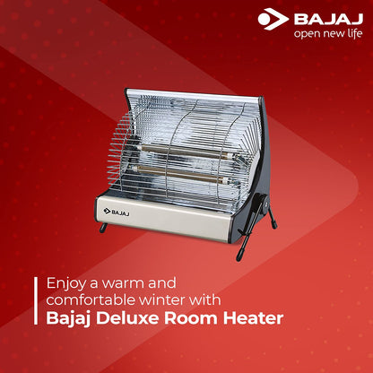 Bajaj Deluxe 2000 Watts Halogen Room Heater | ISI Approved | Adjustable Thermostat | 2 Heat Settings | 2 Yr Warranty
