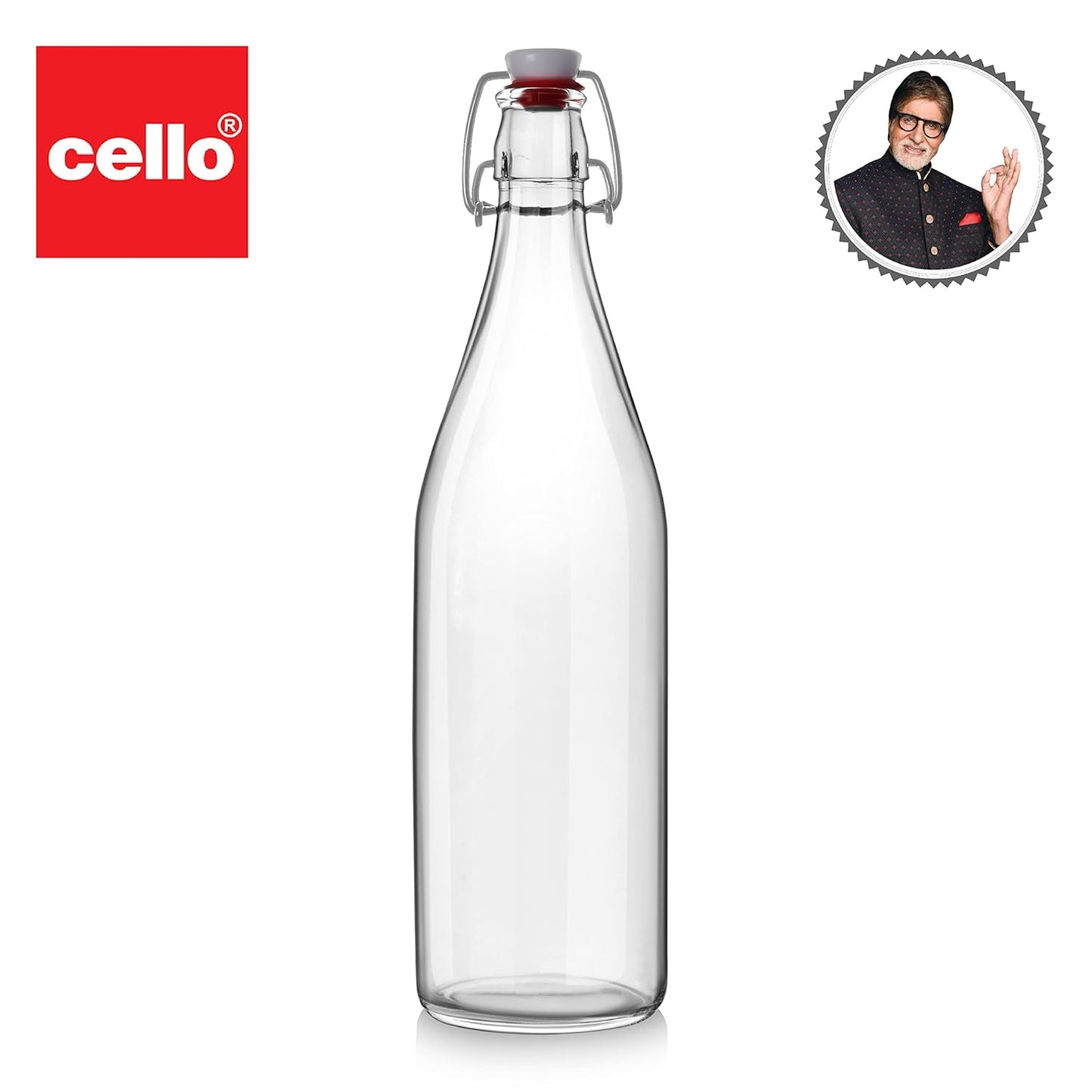 CELLO Aquaria Glass Water Bottle | Freezer Safe & Leakproof Flip Cap | Stylish & Unique Design | Durable & Scratch Proof | 1000ml, Clear