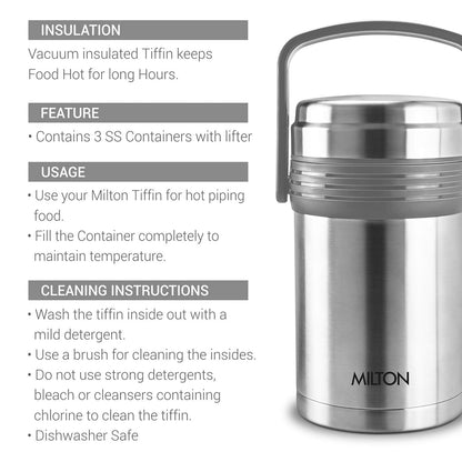 Milton Opus 4 Stainless Steel Tiffin Box, Set of 4, Silver, 300 Milliliter - 300 Ml