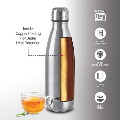 Milton Duo DLX 750 Thermosteel 24 Hours Hot and Cold Water Bottle, 700 ml, Silver