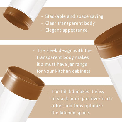 MILTON Stack IT 1000 Airtight Plastic Storage Jar and Container Set Stackable BPA Free, Transparent Containers for Kitchen Grocery Storage, Multipurpose Organizer Jar 890 Ml Each, Set of 2, Brown