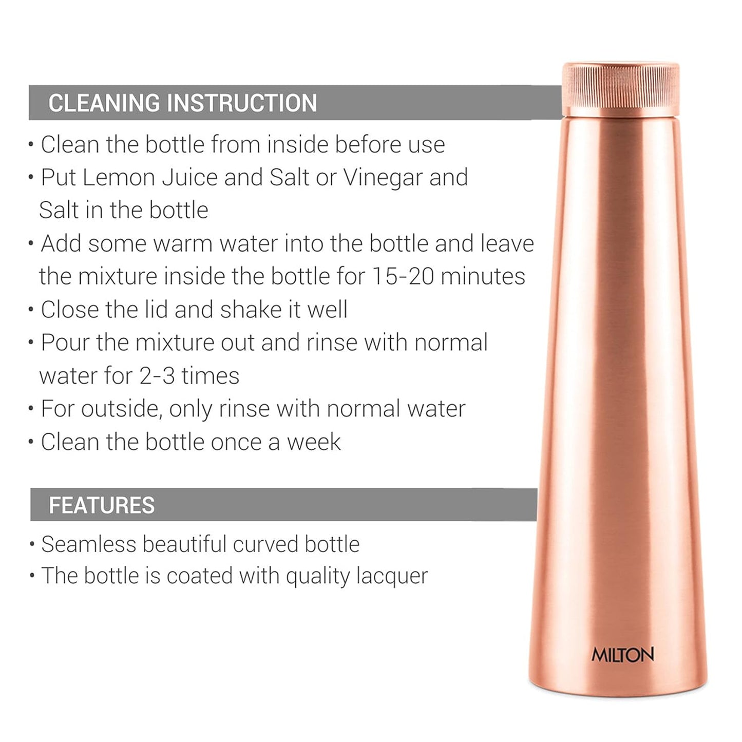 MILTON Copper Delight 1000 Water Bottle, 915 ml, Copper