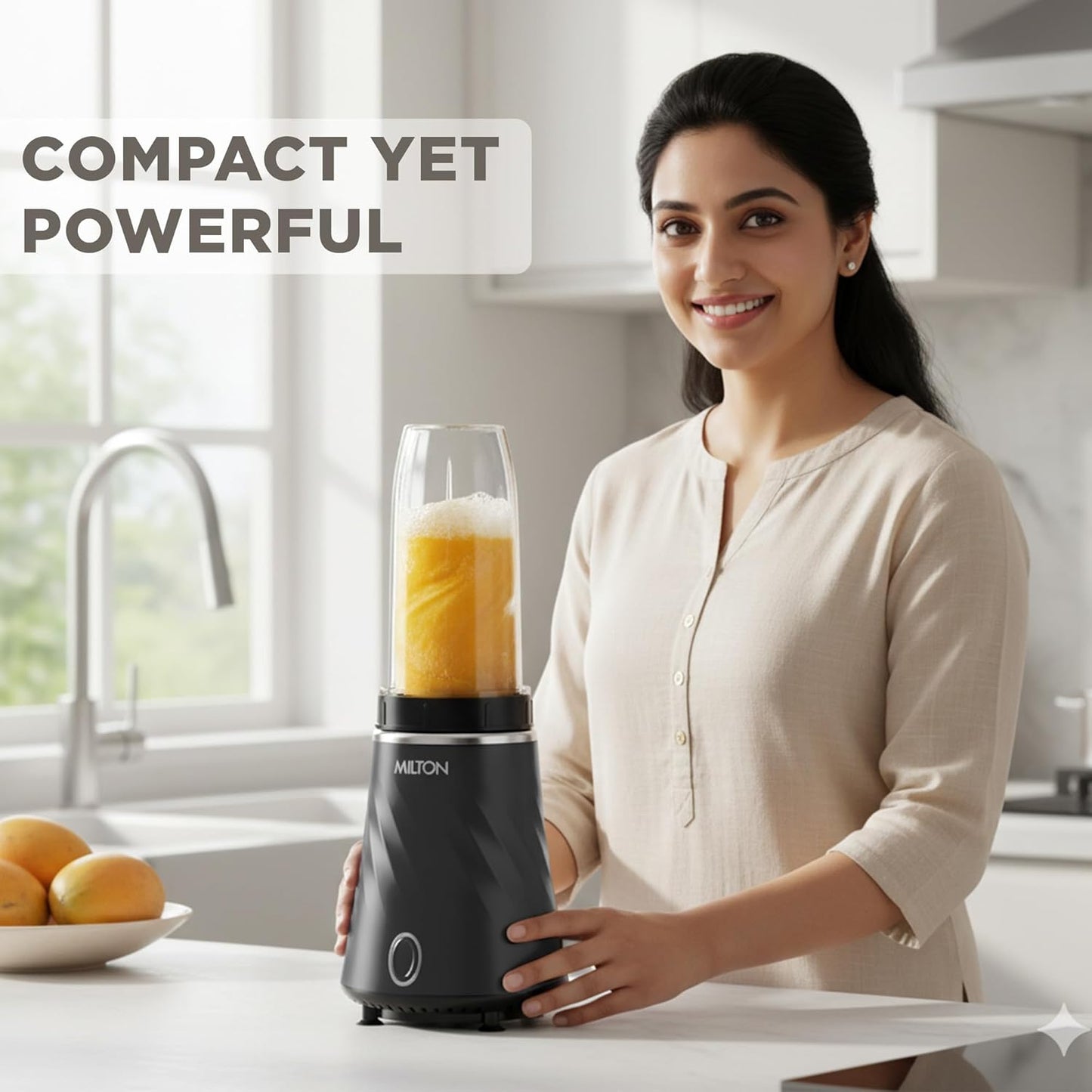 Milton Appliances Miniq Mini Mixer Grinder Blender Smoothie Maker, ISI Certified, Over Load Protector, HTLV 350W Motor, SS Jar,Rust Resistant, Anti Skid Feet,Masala Grinder,Chutney Blender, Black