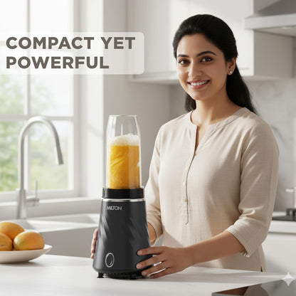 Milton Appliances Miniq Mini Mixer Grinder Blender Smoothie Maker, ISI Certified, Over Load Protector, HTLV 350W Motor, SS Jar,Rust Resistant, Anti Skid Feet,Masala Grinder,Chutney Blender, Black