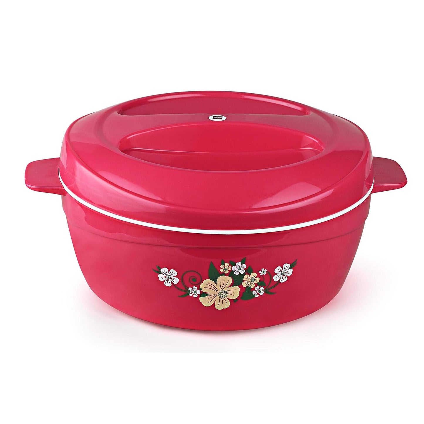 Cello Roti Plus Plastic Floral Casserole with Lid | Locks in the cold & heat for long | Casserole with drip tray | Easy grip lid to open and close | 1.5 L, Pink