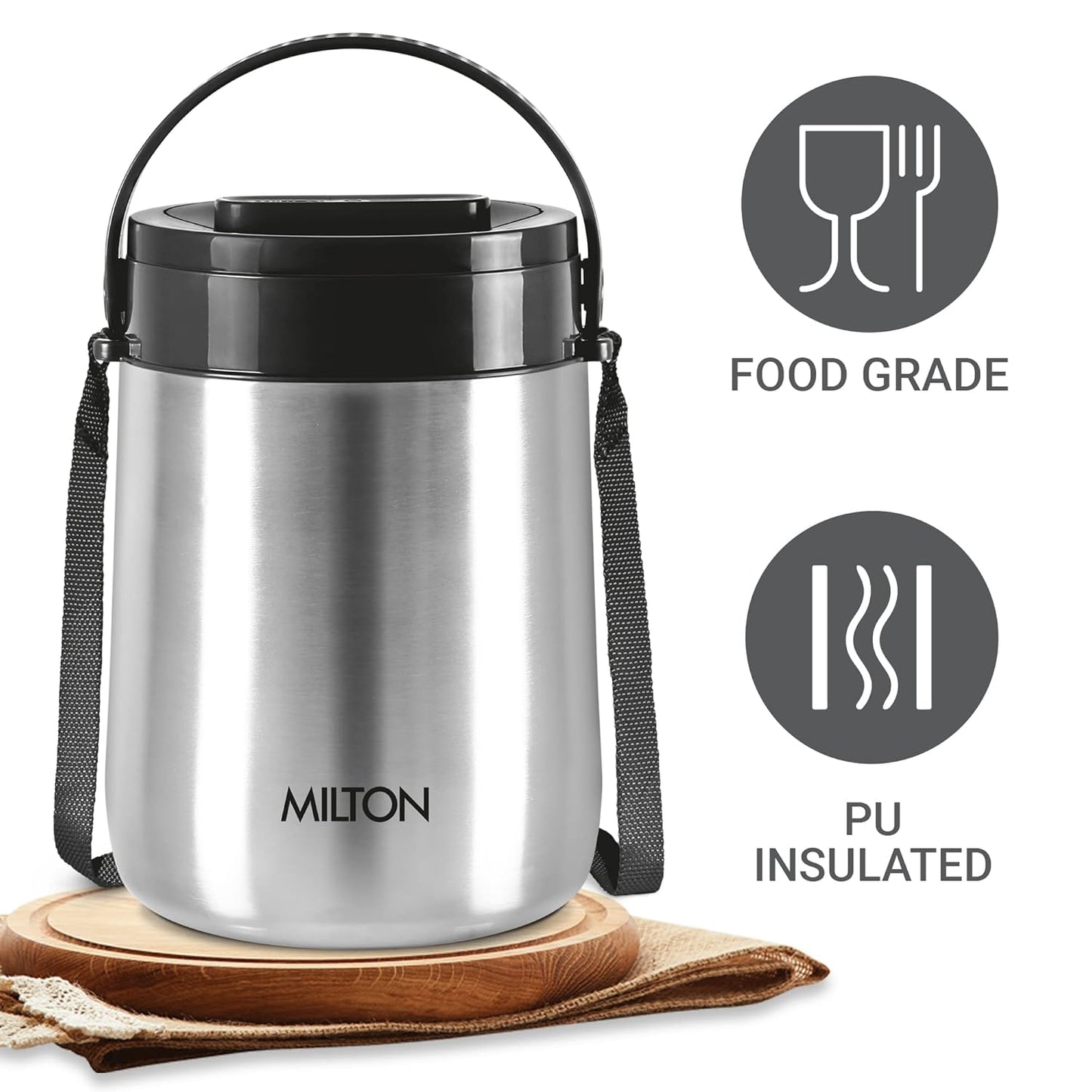 MILTON Steel Classic 4 Tiffin with Lifter, 4 Container, 300 ml Each, Silver | PU Insulated | Food Grade | Easy to Carry | Hot & Cold | Office | Outdoors | Food Grade