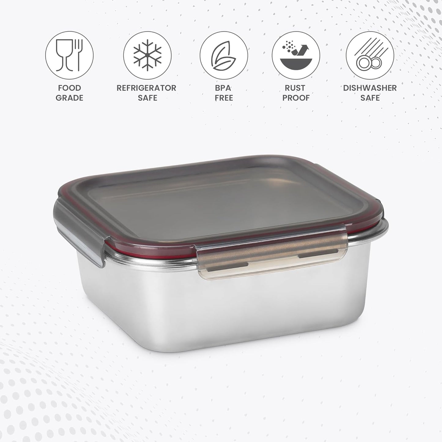 MILTON Modulo Steel Square 1500 Container with lock lid|Airtight & Leakproof|Microwave & Oven safe| Light Weight | School, Office or Picnic use, 1440 ml, Silver