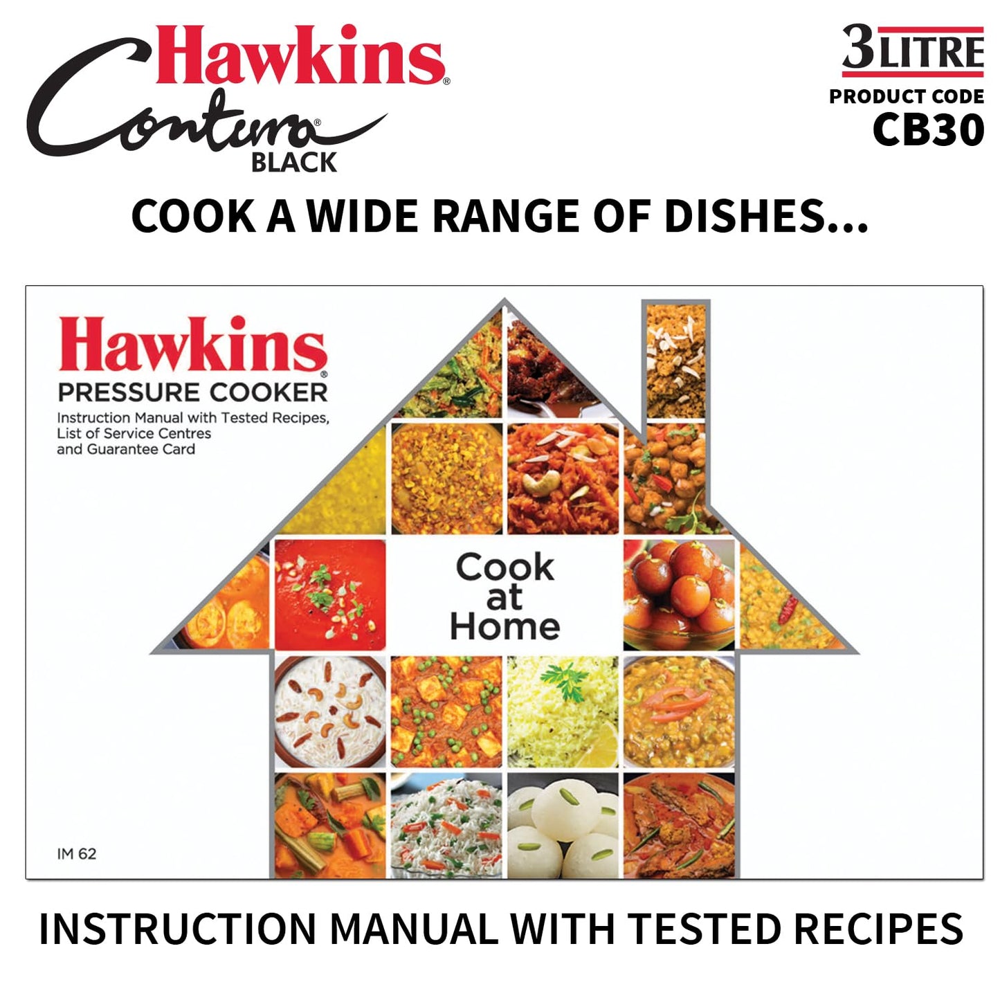 Hawkins 3 Litre Contura Black Pressure Cooker, Hard Anodised Inner Lid Cooker, Handi Cooker, Black (CB30)