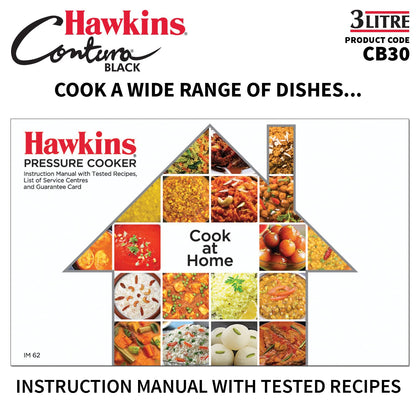 Hawkins 3 Litre Contura Black Pressure Cooker, Hard Anodised Inner Lid Cooker, Handi Cooker, Black (CB30)