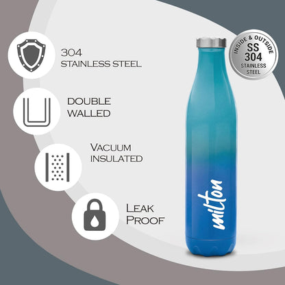 MILTON Prudent 500 Thermosteel Bottle, 510 ml Water Bottles, 24 Hours Hot and Cold, Easy to Carry, Easy Grip, Rust Proof, Tea, Coffee, Office, Travel Bottle, Blue