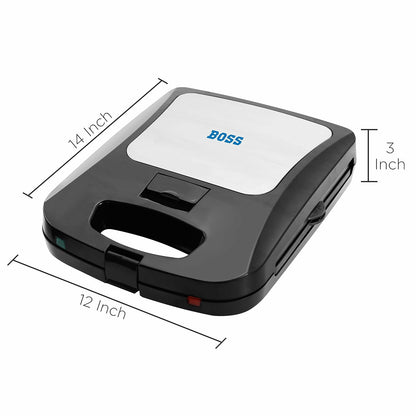 BOSS JumboXL 4 Sandwich Griller Toaster with 2in1 Changeable Plates | 1300-Watt | 4-Slice Grill & Toast Option | Buckle Clips Lock | 2 Yr Warranty | Black