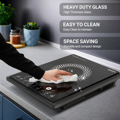 Milton Elio 21.0 Portable Induction Cooktop | LED Display Panel, 5KV Surge Protection I Timer & Preset Menu Functions | 2100 W Push Button| Fast Cooking | 3-Year Warranty on Coil