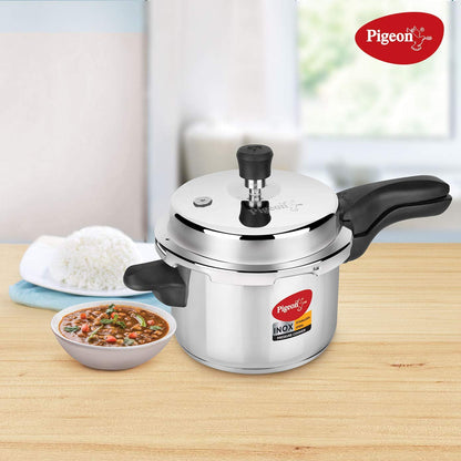 Pigeon by Stovekraft Inox Stainless Steel Pressure Cooker with Outer Lid, Compatible for Gas Stove and Induction, 3 Litre, Silver