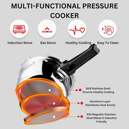 Vinod Platinum Triply Stainless Steel Outer Lid Pressure Cooker - 1. 5 litre/Induction and Gas Stove Friendly
