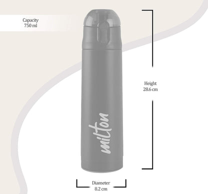 Milton New Crown 900 Thermosteel Water Bottle 750 ml with One Touch Safety Lock, 24 Hours Hot and Cold, Leak Proof Lid, ISI Certified I Vacuum Insulated I for Office, Gym, School I Green