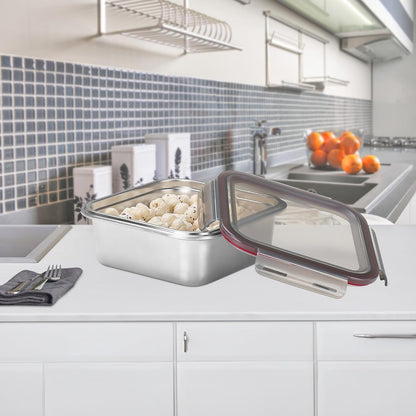 MILTON Modulo Steel Square 1500 Container with lock lid|Airtight & Leakproof|Microwave & Oven safe| Light Weight | School, Office or Picnic use, 1440 ml, Silver