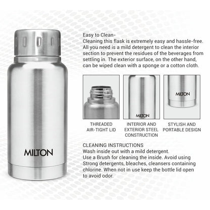 Milton Elfin 160 Thermosteel Water Bottle 160 ml, 24 Hr Hot and Cold I Leak Proof Lid, ISI Certified I Vacuum Insulated I for Office, Gym, School I Silver