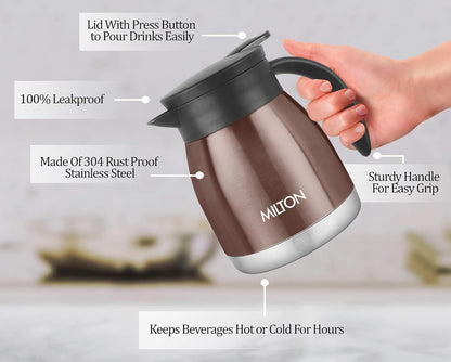 Milton Bistro 600 Thermosteel Carafe, 495 ml, Brown Kettle For Keep Tea Or Coffee Hot And Fresh For Longer Time