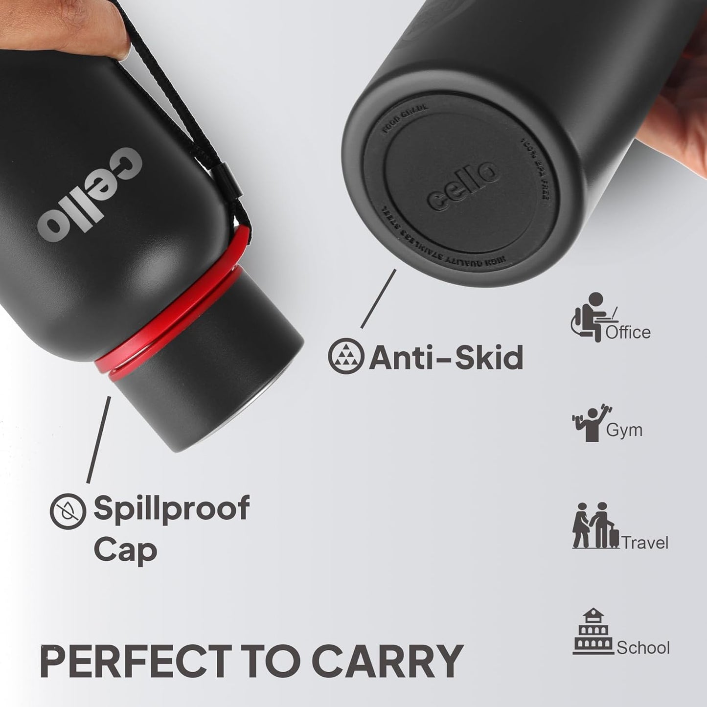 Cello Duro Kent Thermosteel Flask with DTP Coating, 750ml, Black | 24 Hours Hot and Cold Stainless Steel Bottle | Flask for Tea Coffee | Ideal for Office, Gym, Home, Hiking, Trekking, Travel Bottle
