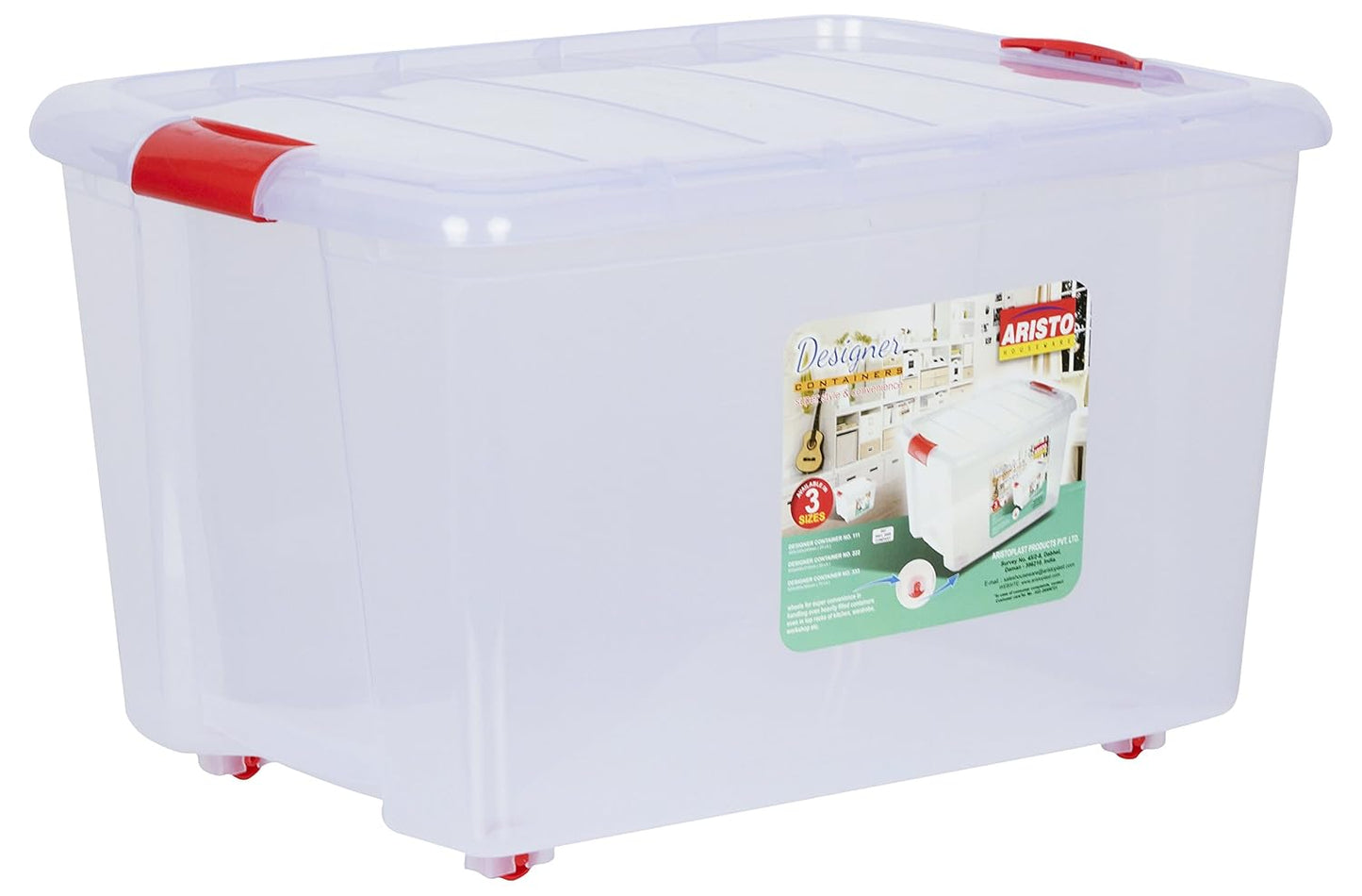 ARISTO Designer 111 Multipurpose Plastic Storage Container Box with Wheels 25 LTR (Clear, Transparent)