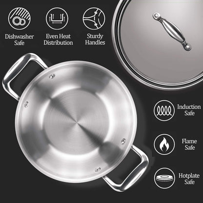 MILTON Pro cook TriPly Stainless Steel 26 cm Kadai with Lid, 3.6 litres, 3 Layer Kadhai for Cooking, Induction Bottom and Gas Stove Ready Cookware, Easy to Clean, 3 Years Warranty