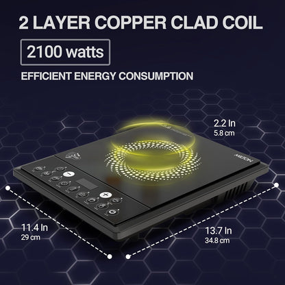 Milton Elio 21.0 Portable Induction Cooktop | LED Display Panel, 5KV Surge Protection I Timer & Preset Menu Functions | 2100 W Push Button| Fast Cooking | 3-Year Warranty on Coil