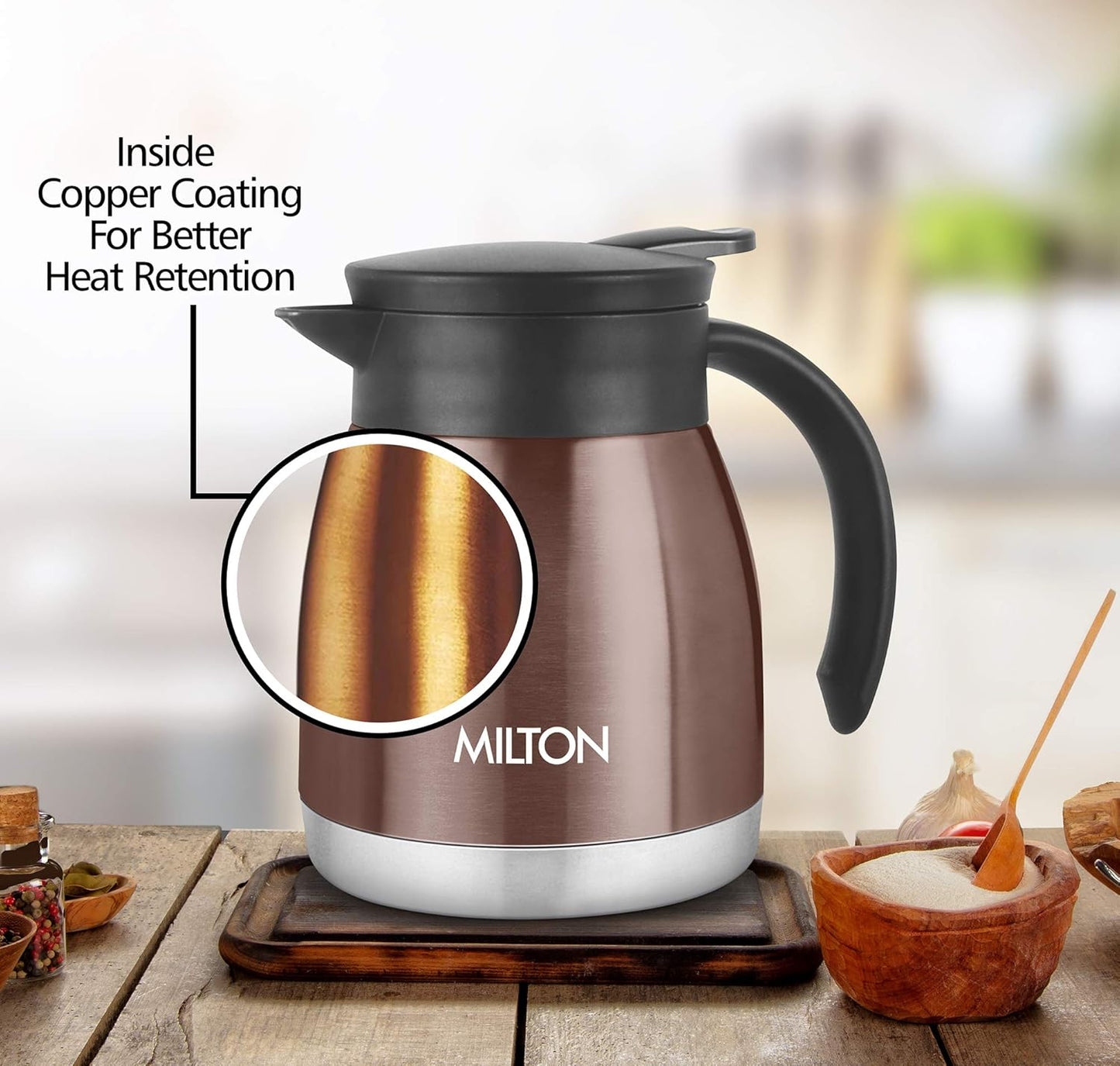 Milton Bistro 600 Thermosteel Carafe, 495 ml, Brown Kettle For Keep Tea Or Coffee Hot And Fresh For Longer Time