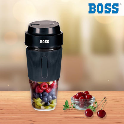 BOSS Smoothie Maker & Portable Electric USB Juice Maker Juicer Bottle Blender Mixer, Rechargeable Bottle Power Blender for Smoothie, Milk Shakes and Juice, 2400 mAh Li-ion Rechargable Battery, 500 ML, built-in Jar, Black