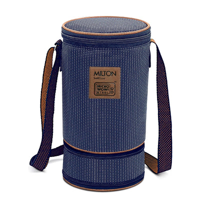 MILTON Flexi 3+1 Lunch Box with Insulated Fabric Jacket, 4 Inner Stainless Steel Containers (180 ml, 320 ml, 320 ml, 450 ml), Microwave Safe & Leak-Proof Tiffin for Office, School, College, Blue