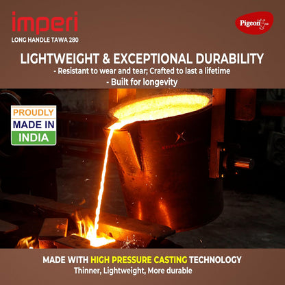 Pigeon by Stovekraft Imperi Cast Iron Tawa 28 cm | Pre-Seasoned with 100% Vegetable Oil | Naturally Nonstick | High Pressure Casting | High Strength | Bring Back Nostalgic Taste | Toxin-Free