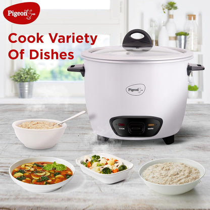 Pigeon by Stovekraft Joy Rice Cooker with Single pot, 1 litres. (White) | Toughened Glass Lid | 400 Watts | Aluminium Cooking Pot | Measuring Cup| Spatula | Energy Efficient Cooking