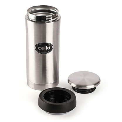 Cello My Cup Stainless Steel Water Bottle | Leak-Proof Cap & Wide Mouth Opening | Thermo Steel Technology | Ideal for Gym or Various Outdoor Activities Like Hiking, Trekking | 350ml- Silver