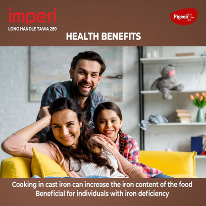 Pigeon by Stovekraft Imperi Cast Iron Tawa 28 cm | Pre-Seasoned with 100% Vegetable Oil | Naturally Nonstick | High Pressure Casting | High Strength | Bring Back Nostalgic Taste | Toxin-Free