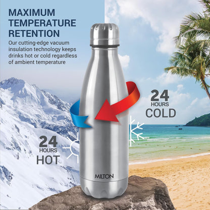 Milton Duo DLX 750 Thermosteel 24 Hours Hot and Cold Water Bottle, 700 ml, Silver