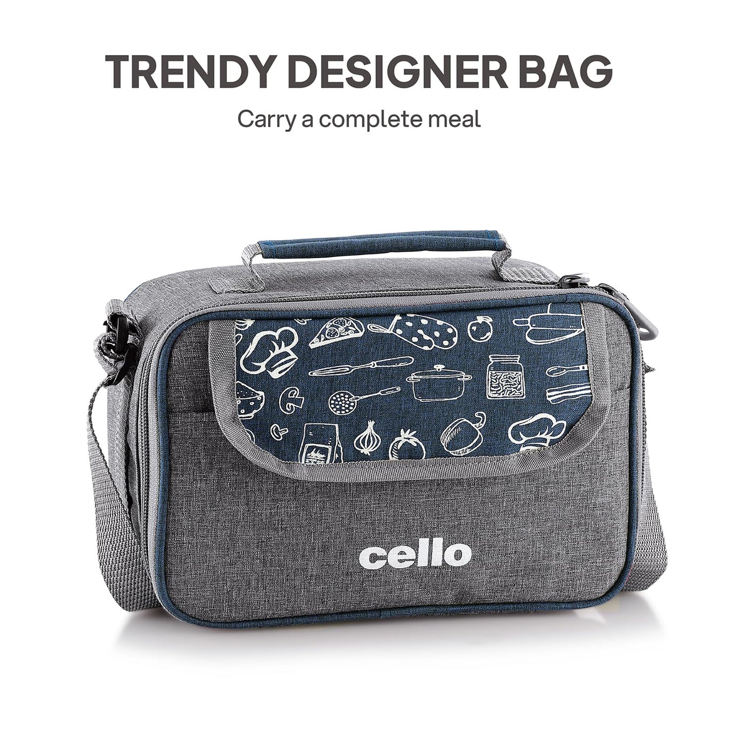 CELLO MF High Meal Combo Lunch Box Set with Bag, Blue | Set of 3 x 300ml Steel Containers + Steel Tumbler 510ml | Food Grade, Easy to Carry Air Tight Leak Proof Lunch Box Set Office, College, Travel