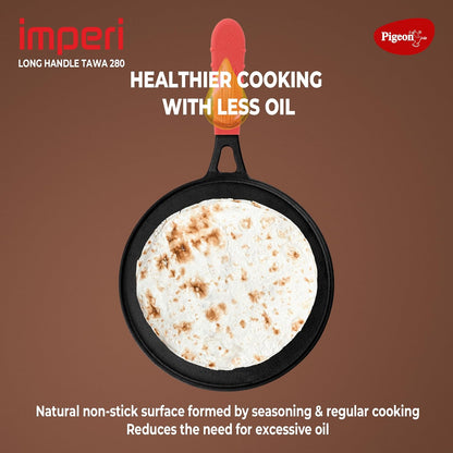 Pigeon by Stovekraft Imperi Cast Iron Tawa 28 cm | Pre-Seasoned with 100% Vegetable Oil | Naturally Nonstick | High Pressure Casting | High Strength | Bring Back Nostalgic Taste | Toxin-Free