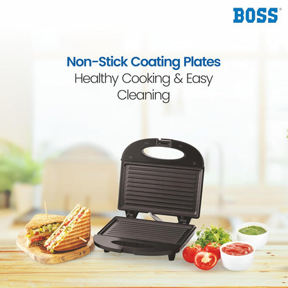 BOSS Panino+ Griller | 800-Watt Grill Sandwich Maker | Non-Stick Coated Plates| Buckle Clips Lock | 2 Yr Warranty | Rose Gold Sandwich Griller