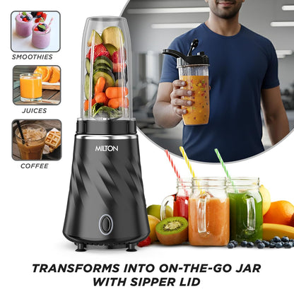 Milton Appliances Miniq Mini Mixer Grinder Blender Smoothie Maker, ISI Certified, Over Load Protector, HTLV 350W Motor, SS Jar,Rust Resistant, Anti Skid Feet,Masala Grinder,Chutney Blender, Black
