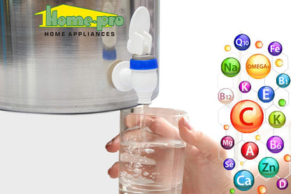 Home-Pro - Gravity Water Filter and Purifier | 27 Liters Total Capacity (14L Bottom & 13L Top) Made with Stainless Steel |Includes 3 Creamic Candle and Food Grade Plastic Tape